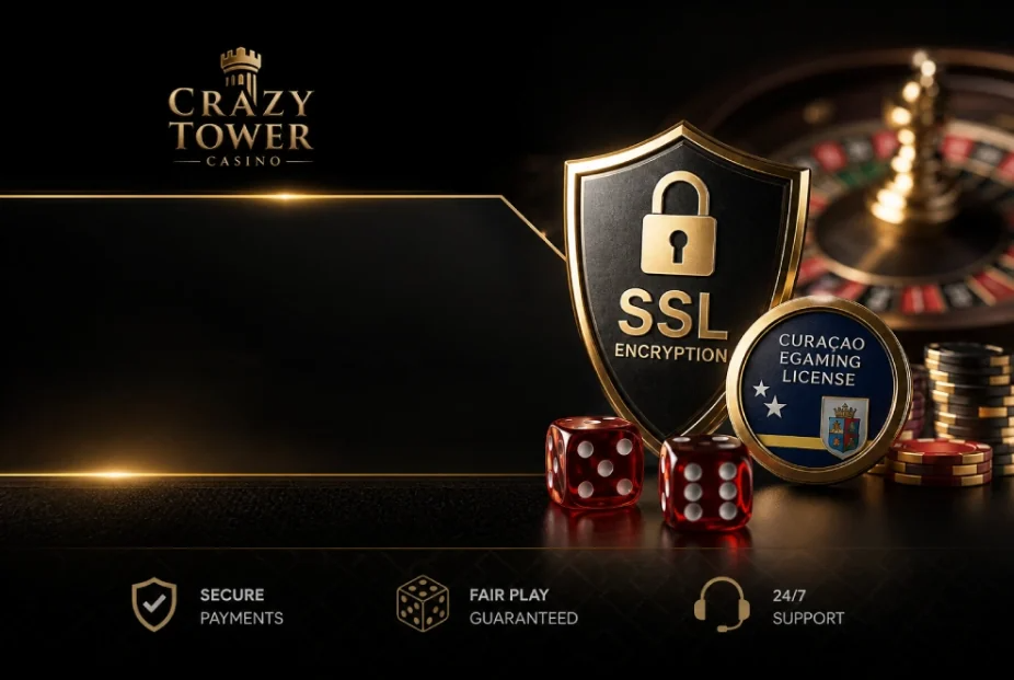 Crazy tower casino ssl encryption secure payments and 24 7 support banner