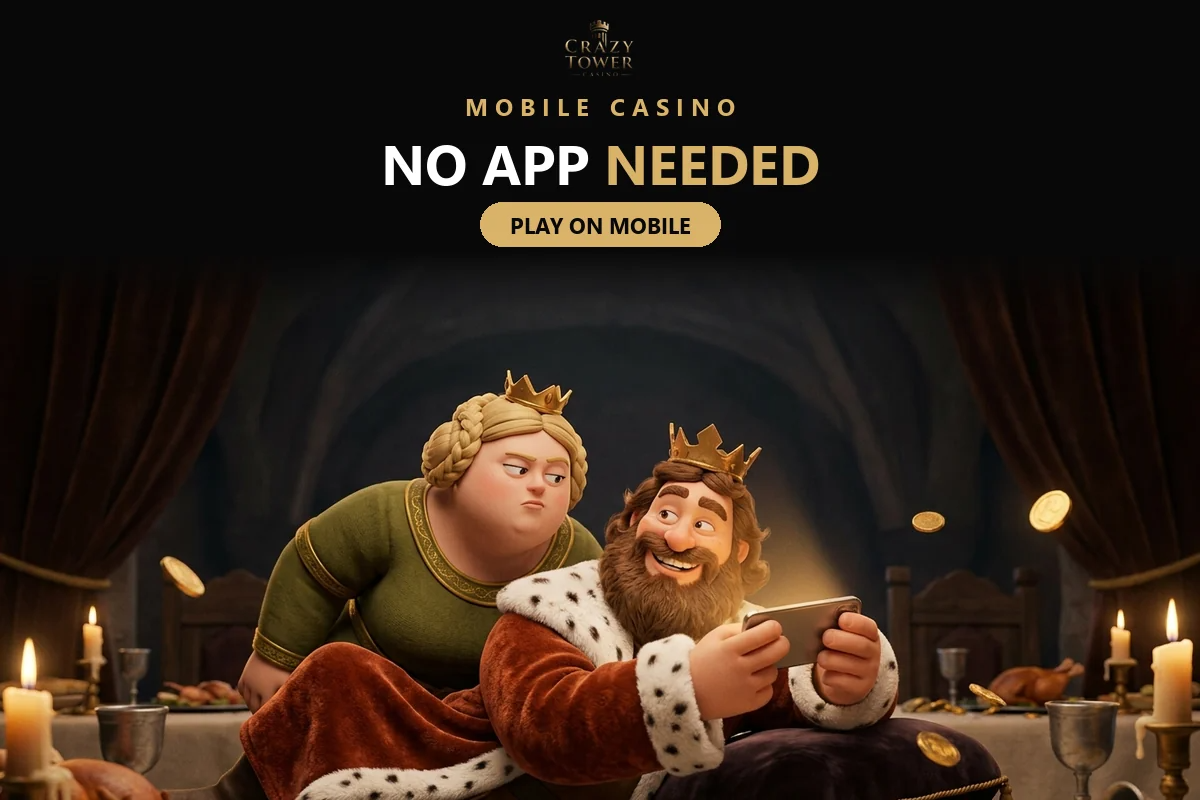 King and queen playing on a smartphone for crazy tower mobile play in the browser